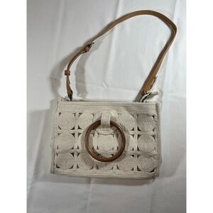Woven Circle Bag Wood Handle Shoulder Bag Purse Boho Chic‎